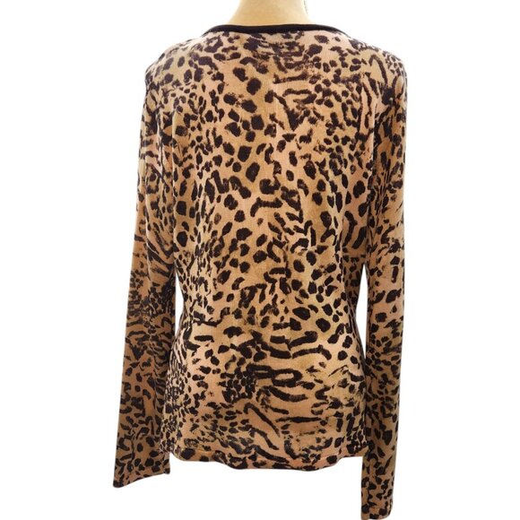 St. John Collection Surplice Style Cashmere Blend Leopard Print Knit Top Large - Picture 4 of 13